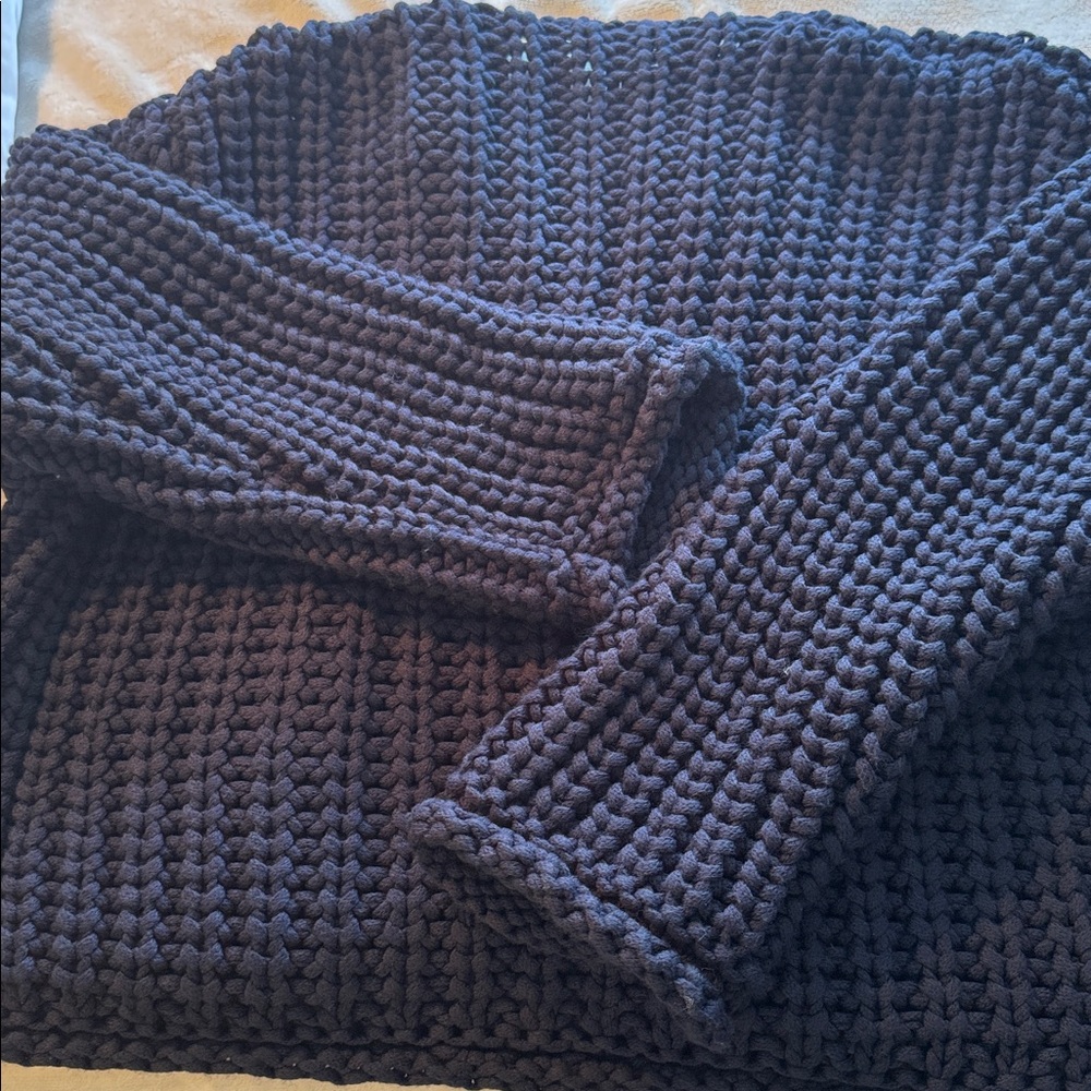 Zara Navy Blue Chunky Knit Cardigan with Gold Buttons - Picture 3 of 4